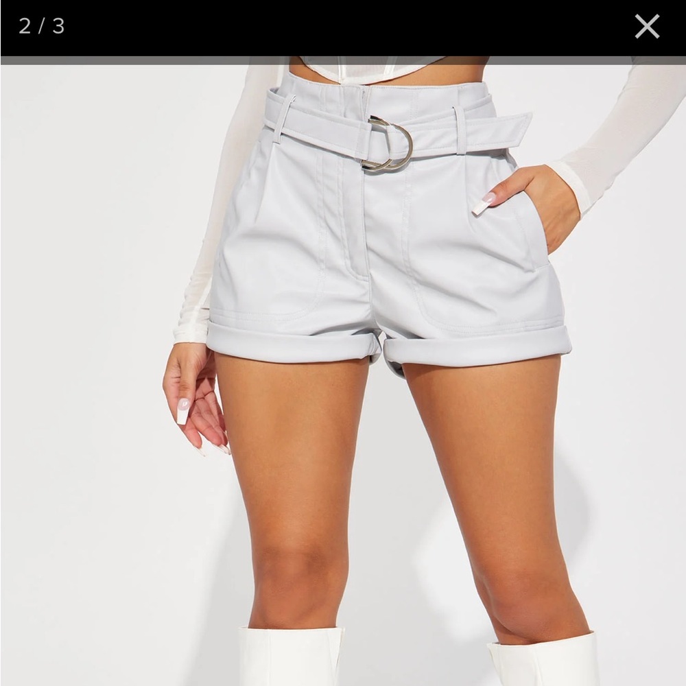 Belted faux leather short